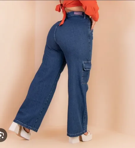 Calça jeans cargo cintura alta tm 42