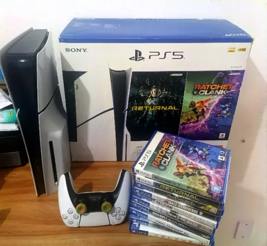 Ps5 Slim na Caixa + 10 Jogos Físicos 1 terá SSD - Ac cartão