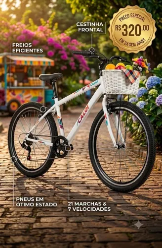 Bicicleta Caloi Infantil/Juvenil Branca - 24 Marchas com Cestinha (Ótimo estado) 