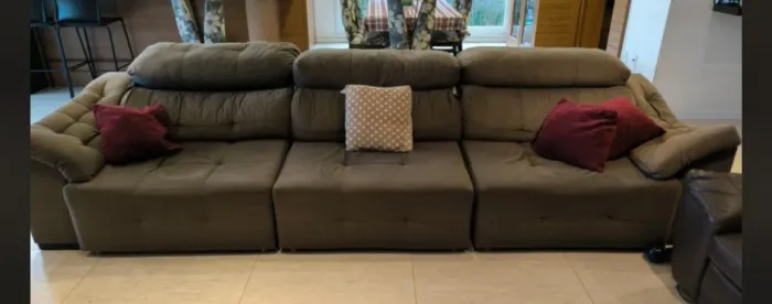  Sofá Retrátil e Reclinável Grande 3 Módulos Suede Cinza