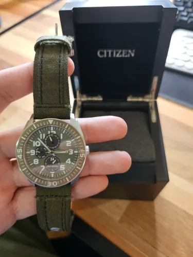 Citizen AP4011-01W Eco-Drive Military Green Dial Green Nylon Strap Watch