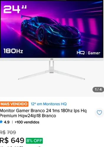 Monitor Gamer Branco 24 1ms Hq Branco