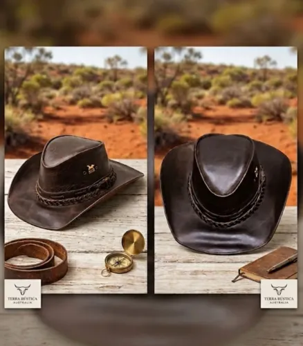 Chapéu de Couro Legítimo Estilo Australiano - Impecável