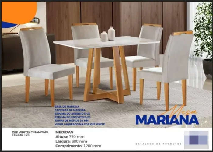 Mesa Mariana Off White/Cinamomo Com Tecido Suede 100% MDF