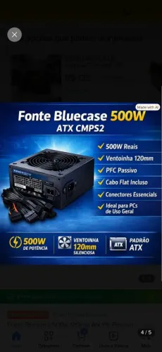 Fonte 500w PFC ativo Bluecase