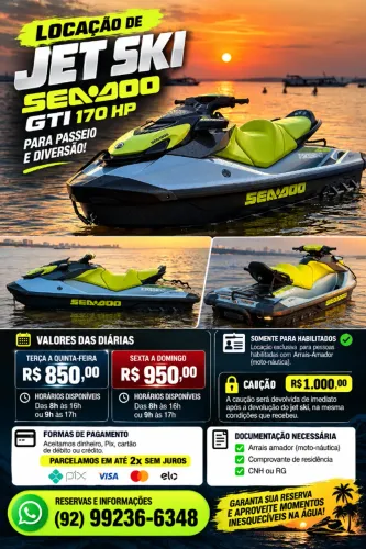 Aluguel jetski seadoo Gti 170hp passeio