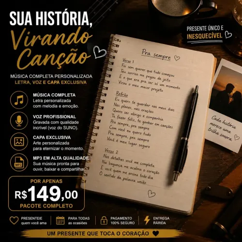 Música Personalizada para Presente | Sua História Virando Canção + Capa Exclusiva