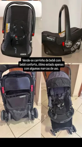 Carrinho de bebê com bebê conforto Cosco