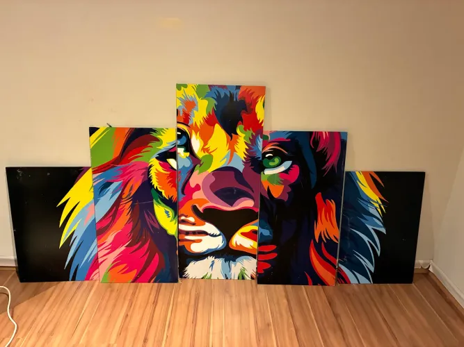 Quadro leão 5 partes com 2 metros de largura no total 