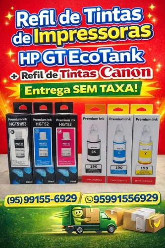Refil de tintas de impressora HP GT Ecotank e Refil de tintas cânon entrega grátis 