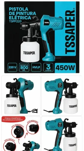 Pistola Elétrica para Pintura Pulverizador 450W tinta Compressor com Bico 3 níveis Tssaper