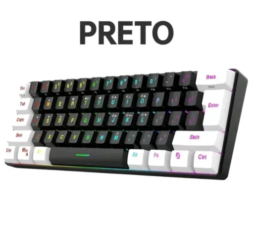 TECLADO GAMER MECÂNICO COMPACTO 61 TECLAS COM LUZ RGB 2 CORES DISPONÍVEIS | PARA PEDIDO