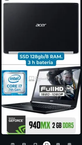 Notebook acer aspire 7 core i7 SSD