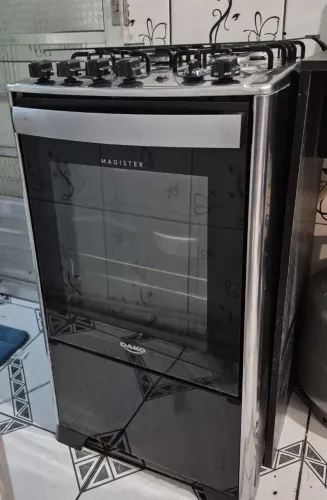 Fogão 4 Bocas Dako Magister Grill Preto Com Mesa Inox Bivolt - Preto