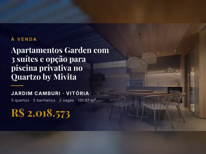 Apartamento Garden com design atemporal e 3 suítes em Jardim Camburi