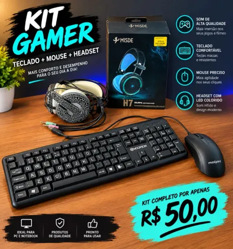 Kit gamer Teclado, Mouse e Headset