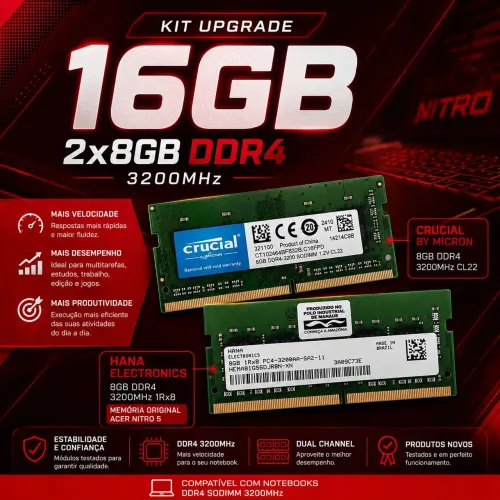 16GB Memória ram para notebook - kit upgrade 
