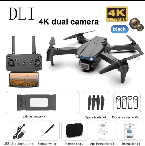 Drone E88 Dual Camera 4K Com 1 Bateria WI-FI PRETO NOVO