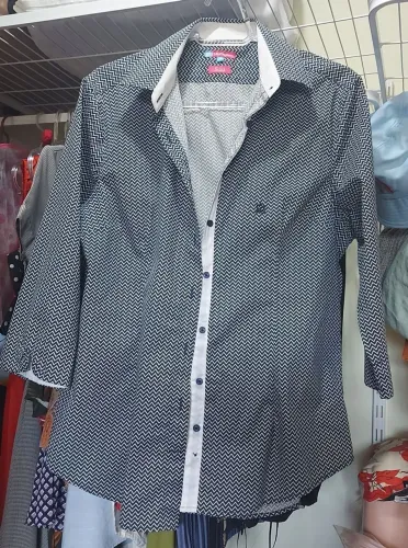 Camisa Les Chemises,azul e branco, tam 46, mangas 3/4, algodão com Stretch