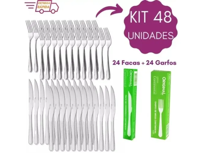 Jogo 48 Peças 24 Garfo 24 Faca Inox Original Line Premium