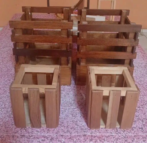 Jogo de cachepot em madeira para plantas