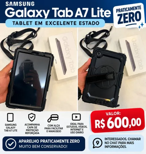 Samsung Galaxy Tab A7 Lite com Capa de Proteção - R$ 600<br>