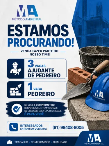 Vagas para Ajudante de Pedreiro - Maceió/AL