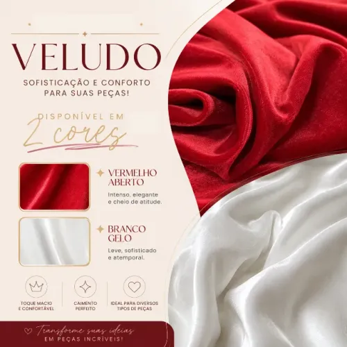 Tecido Veludo Alemão Vermelho e Branco 1 Metro Veludo Premium