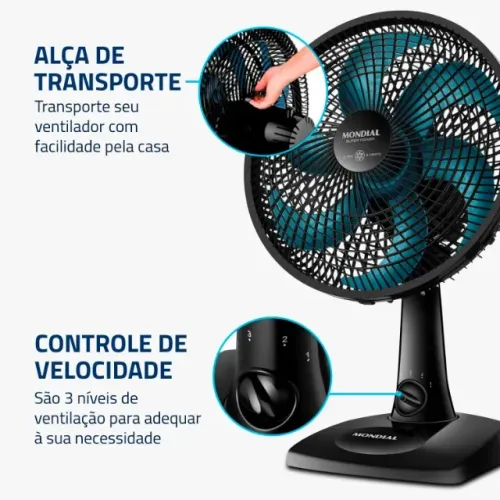 MONDIAL Ventilador de Mesa 30cm Super Power, PretoAzul Petróleo, 60W, 110V - VSP-30-AP