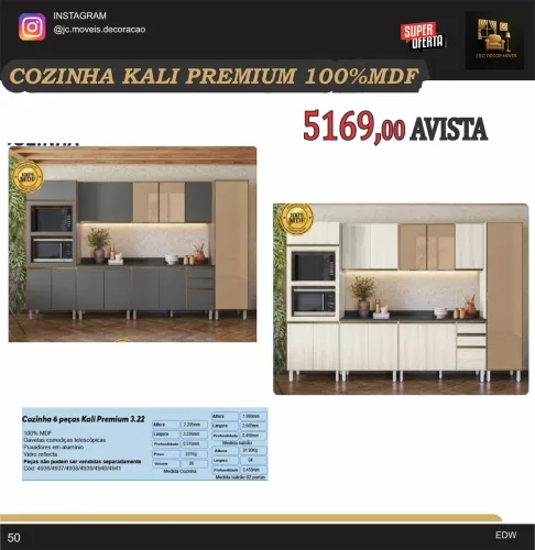 COZINHA COMPLETA KALI COM CRISTALEIRA MDF