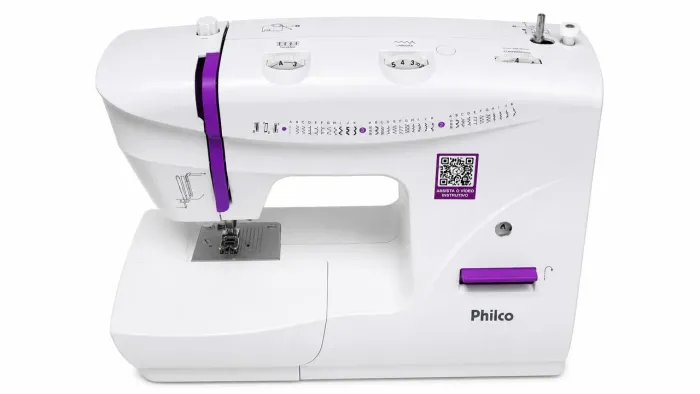 Máquina de Costura Philco PMC33B 127V Elétrica Portátil 33 Pontos Branca e Roxa
