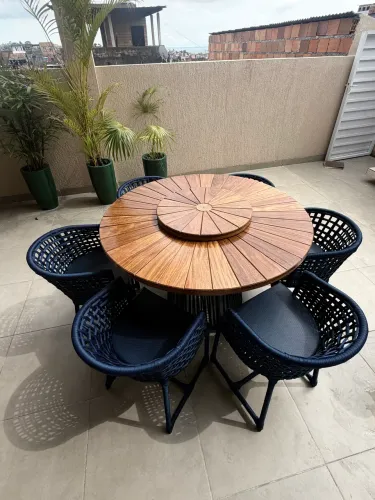 Mesa com 6 cadeiras em corda náutica com tampo giratório , disponível em cores !