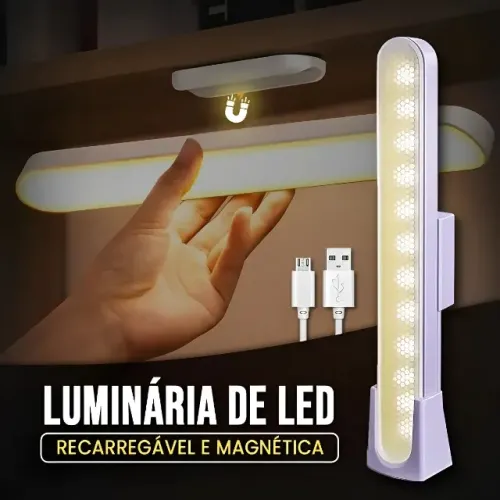 Luminária LED Recarregável USB-C Magnética 3 Tons de Luz Touch Portátil