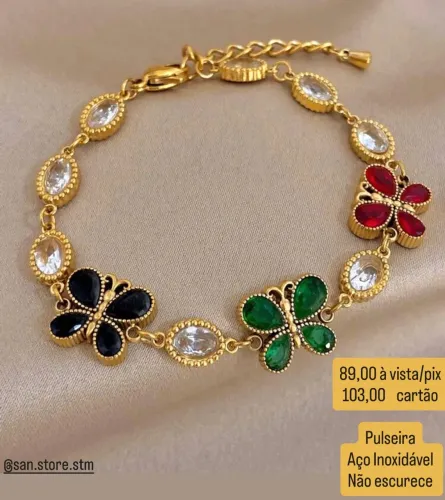 Pulseira Borboletas em Aço Inoxidável 