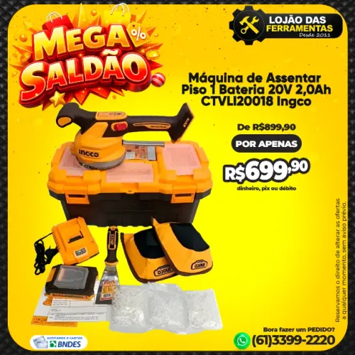 Máquina de Assentar Piso 1 Bateria 20V 2,0Ah CTVLI20018 Ingco