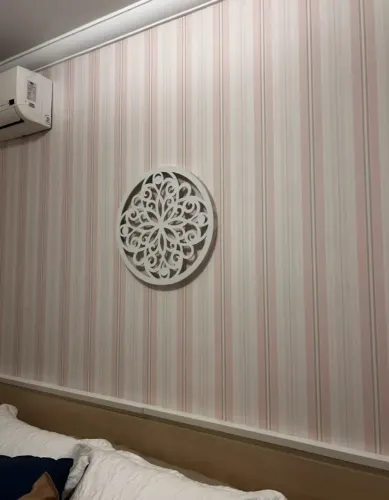 20Mts de Papel de parede listrado rosa e marfim