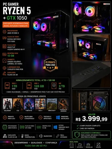 PC Gamer Ryzen 5 + GTX 1050