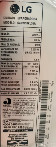 Ar Condicionado Usado LG Dual Inverter 18.000 btu 