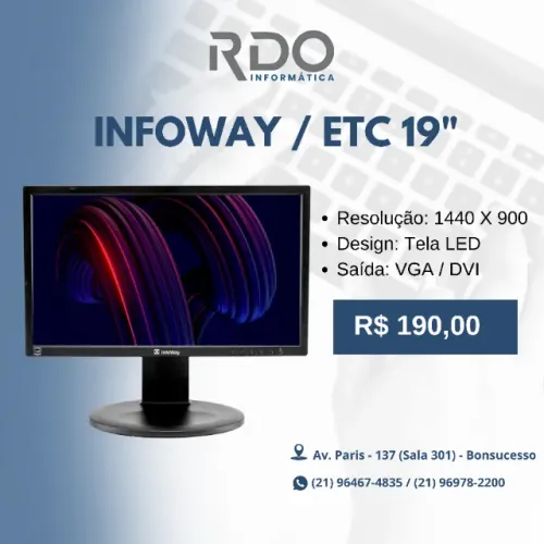 Monitor Infoway ETC 19" LED 1440x900 VGA DVI - Ideal para Trabalho e Estudos