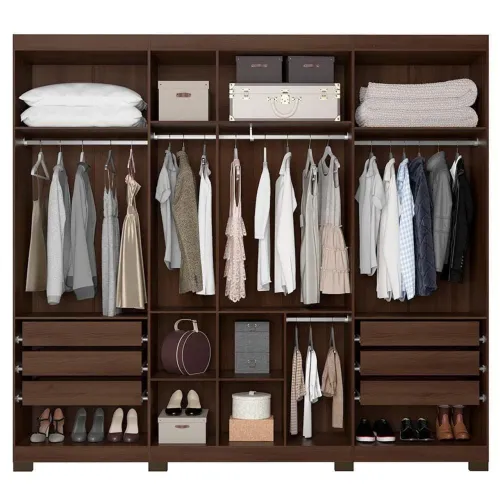 Guarda-roupa casal Bartira Diplomata 7 portas de Bater 6 Internas MDP-2255, 6Cm de lg cafe