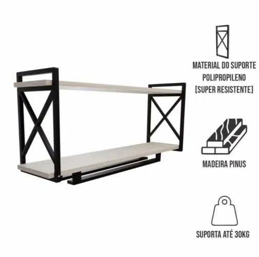 Prateleira estilo industrial com porta taças!<br>Tamanho 15x90.