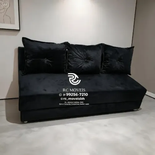 Sofá Cama Bicama 1,70m Suede Preto D33 Compacto e Funcional