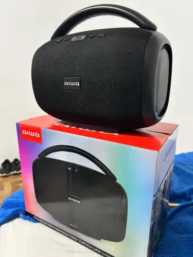 CAIXA AIWA BLUETOOTH - potente 65w, graves excelentes, bateria 6h, zerada na caixa 