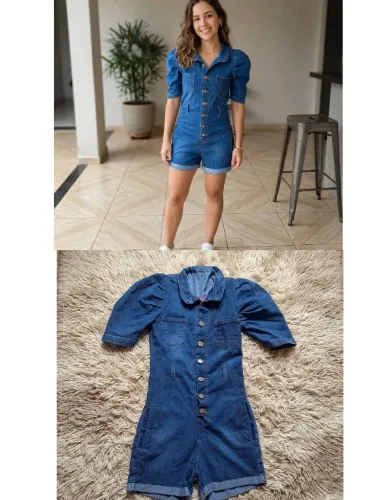 Macaquinha jeans feminina