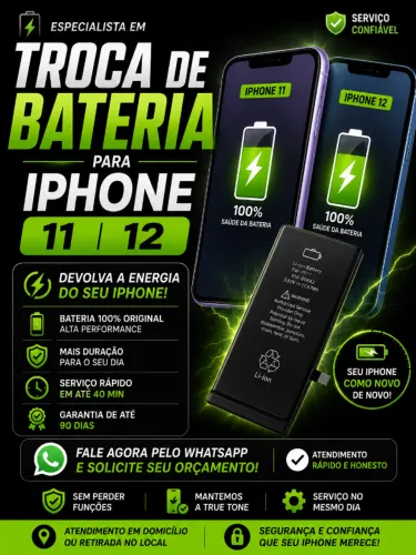 Troca de BATERIA iPhone 11 e 12 - PROMOÇÃO!
