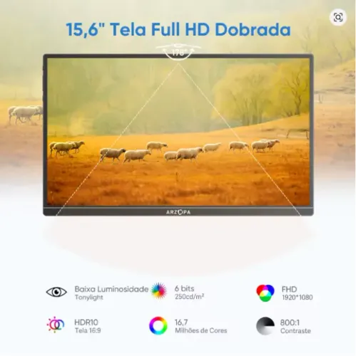 Monitor Portátil ARZOPA de 15,6 polegadas 1080P FHD