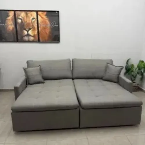 Sofá Cama Portinari 4 Lugares Retrátil e Reclinável 220cm Tecido Linho Entrega Rápida