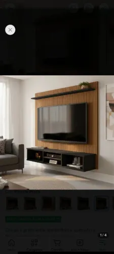 Painel TV Ripado Preto 3D com Nichos e Prateleira 50 Polegadas