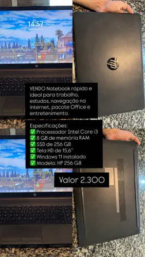 Notebook HP Intel Core i3 8GB 256GB SSD 15,6? - HD Windows 11 256 G8