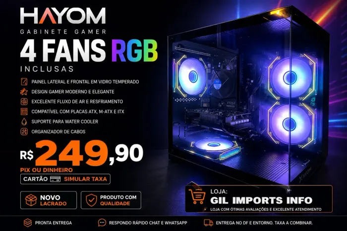Gabinete Gamer Hayom GB1796 - 4 Fans RGB | Vidro Temperado - Preto